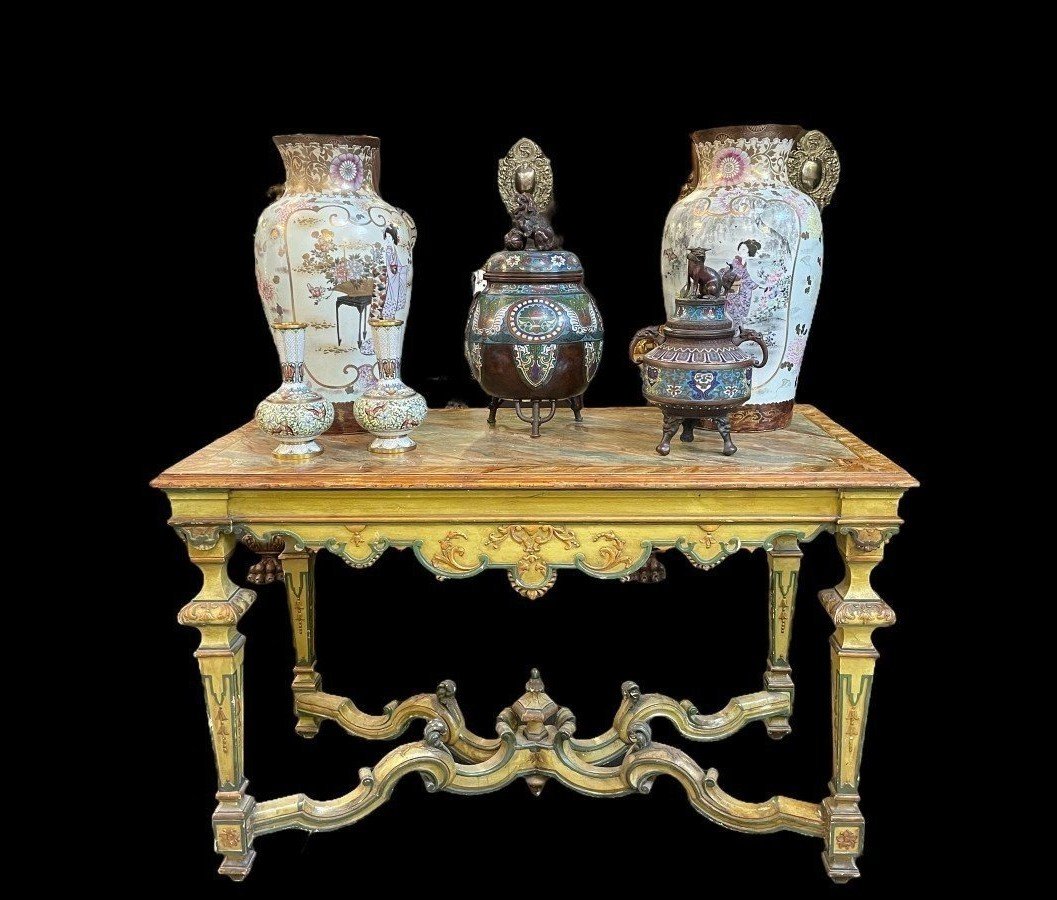 Late 19th-century Regency-style Painted Wooden Center Table.-photo-4