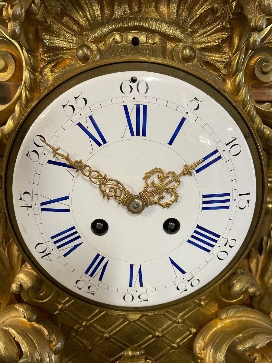 Large 19th-century French Clock With Floral Design In Gilded Bronze (65 Cm)-photo-3