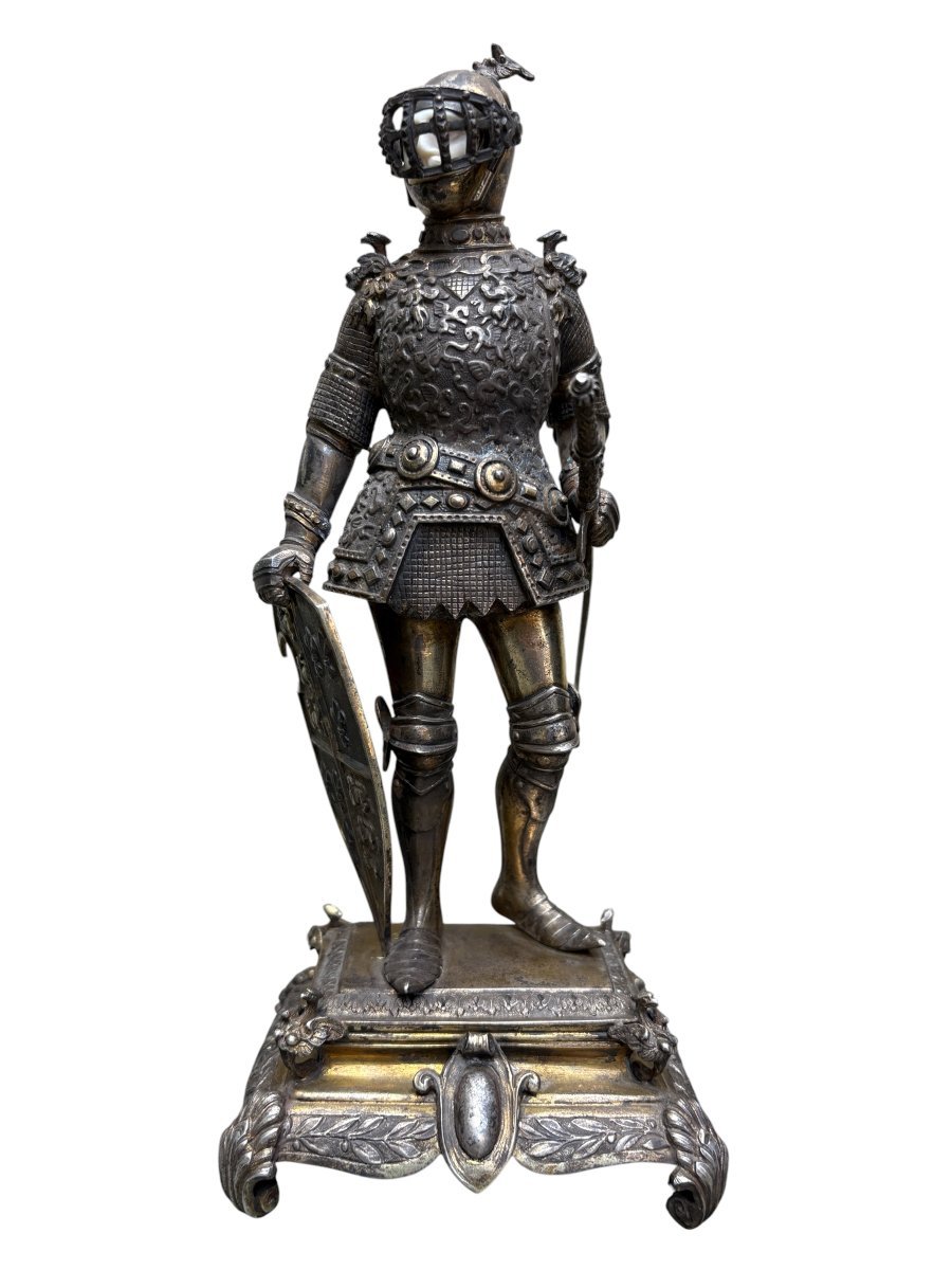 Belle sculpture « chevalier en armure » en argent, Hanau , XIXe siècle.-photo-6