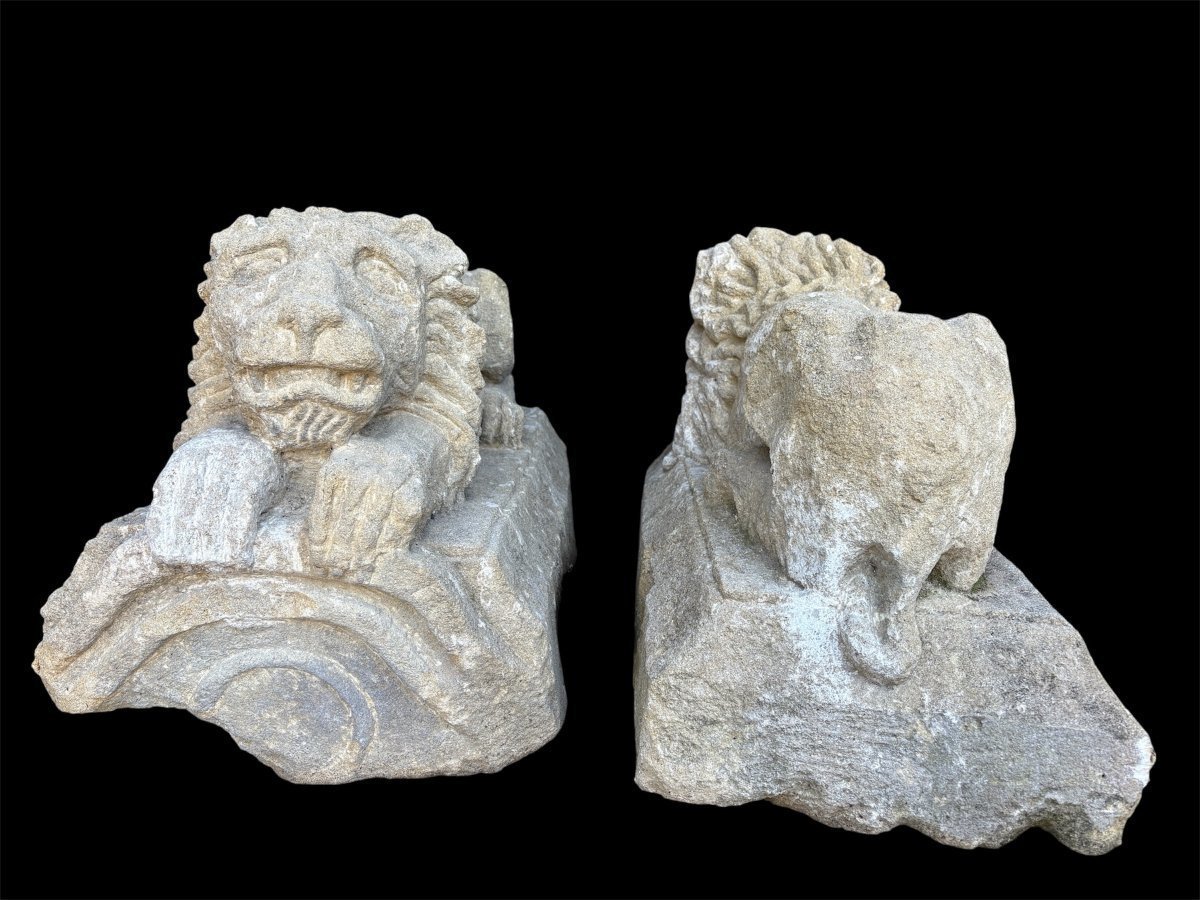 Paire de sculptures « lions couchés » en pierre de France du XVIIe siècle.-photo-5