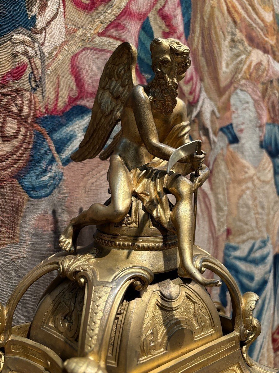 Grande Pendule En Bronze Doré Et Verre Taillé Du 19ème ( 80 Cm ).-photo-3