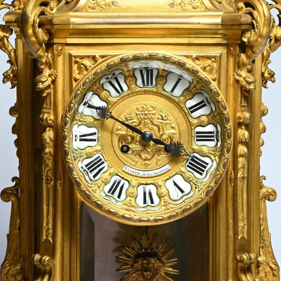 Grande Pendule En Bronze Doré Et Verre Taillé Du 19ème ( 80 Cm ).-photo-4