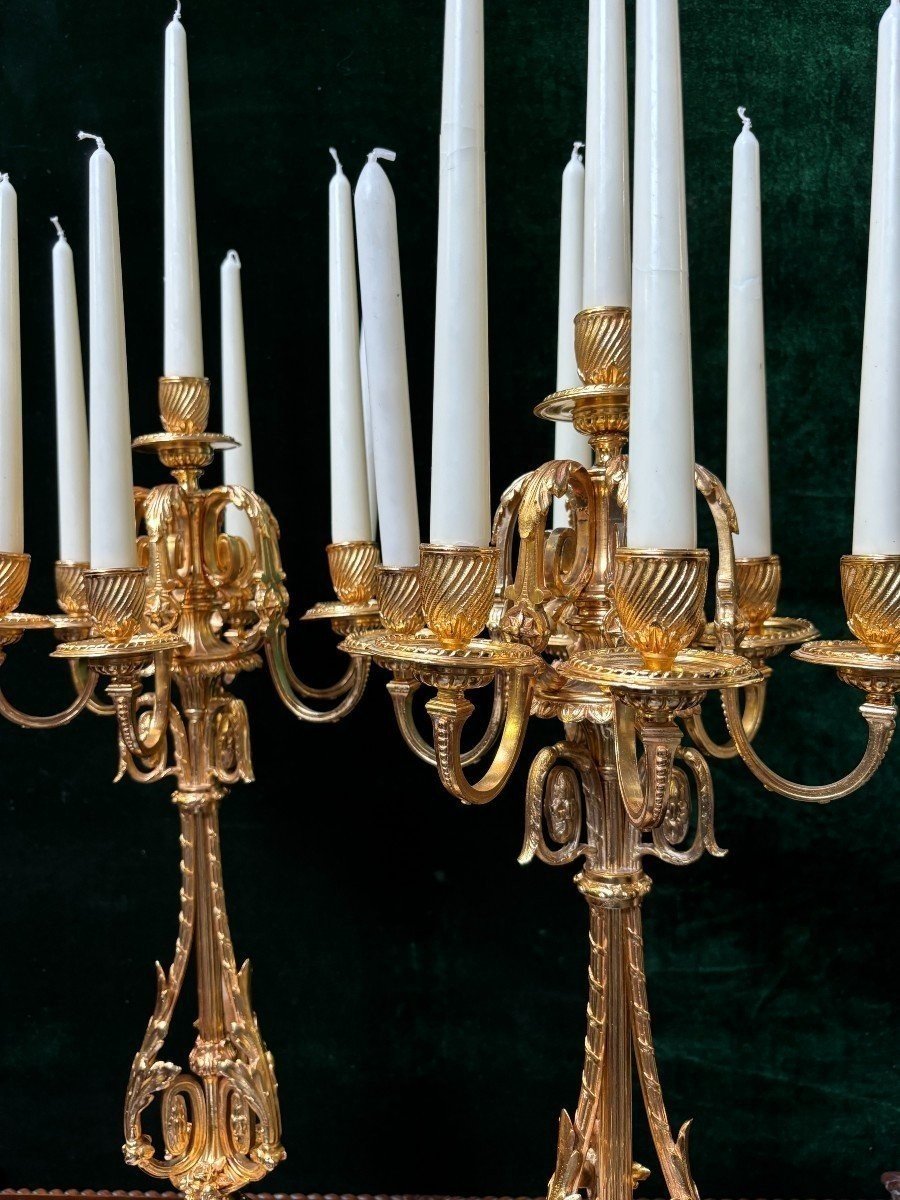 Paire De Grands Candélabres ( 74 cm ) En Bronze Doré  Napoléon III-photo-7