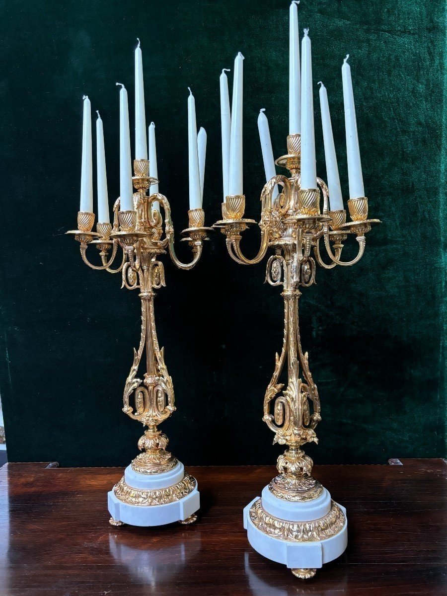 Paire De Grands Candélabres ( 74 cm ) En Bronze Doré  Napoléon III-photo-8