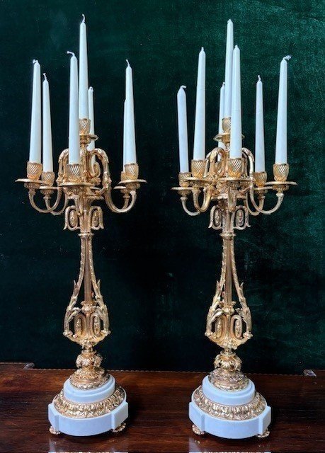Paire De Grands Candélabres ( 74 cm ) En Bronze Doré  Napoléon III