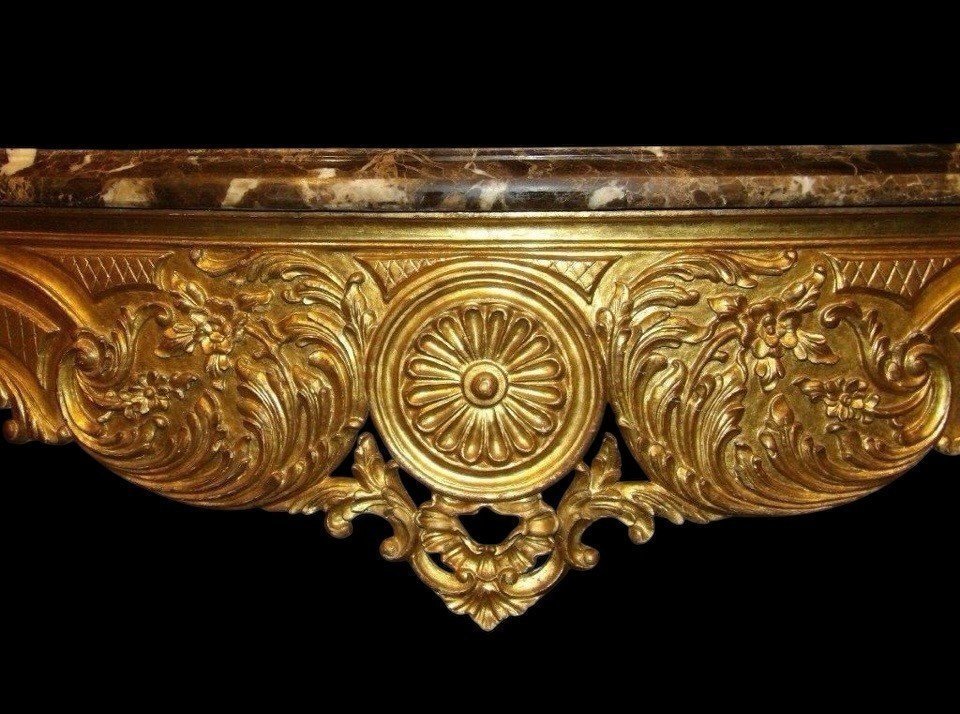 Large 4-legged Louis XV-style Console Table In Gilded Wood, 19th Century.-photo-3