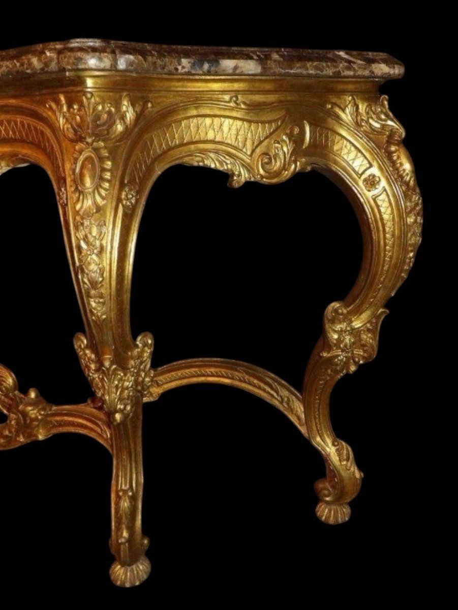 Large 4-legged Louis XV-style Console Table In Gilded Wood, 19th Century.-photo-4