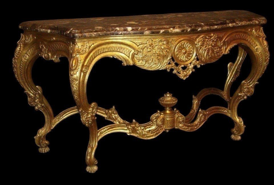 Large 4-legged Louis XV-style Console Table In Gilded Wood, 19th Century.-photo-8
