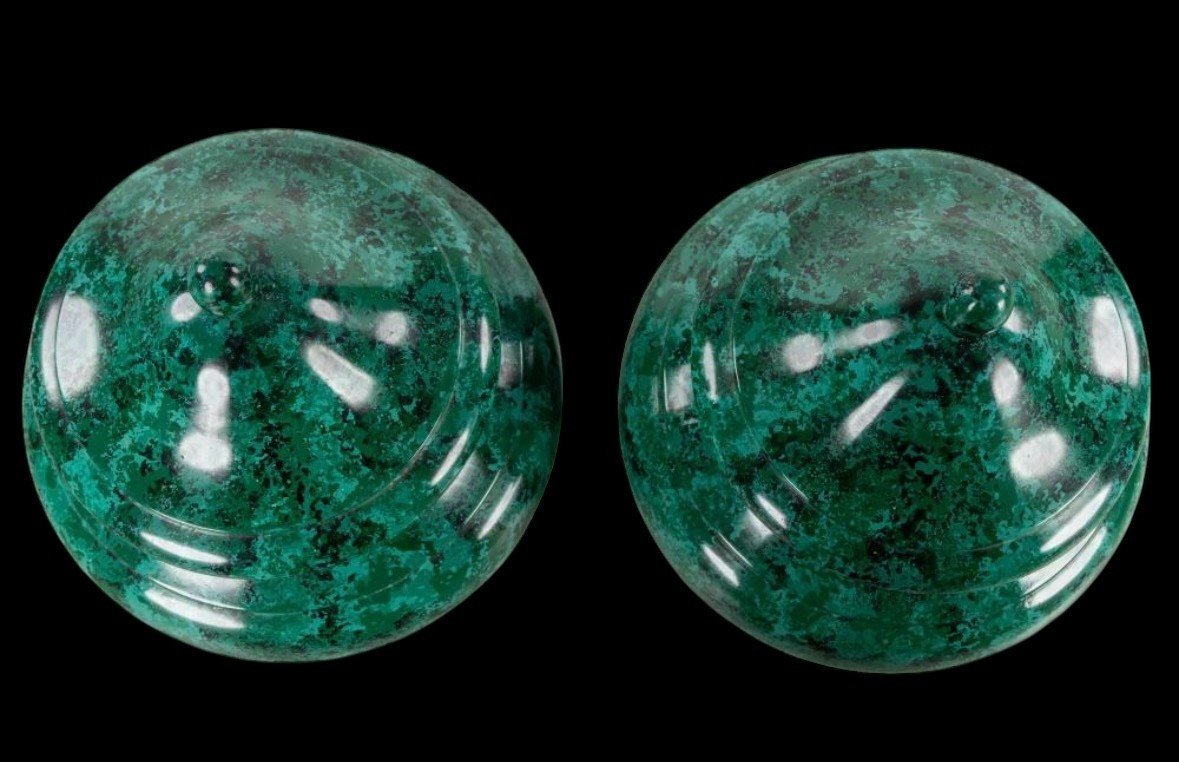 Pair Of Wooden Vases (70 Cm) Painted To Resemble Malachite, 20th Century.-photo-6