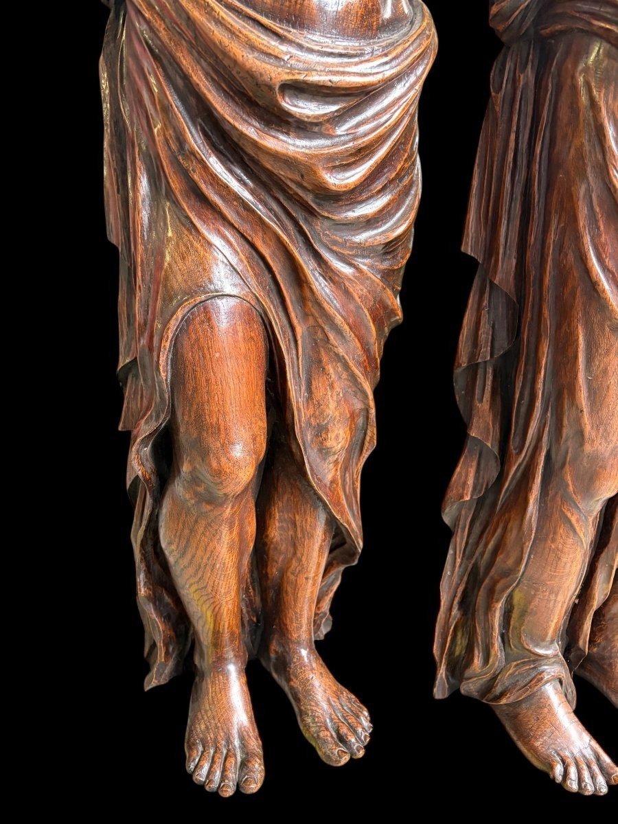 Pair Of Renaissance-style Sculptures / Caryatids Made Of Oak, Early 19th Century-photo-2