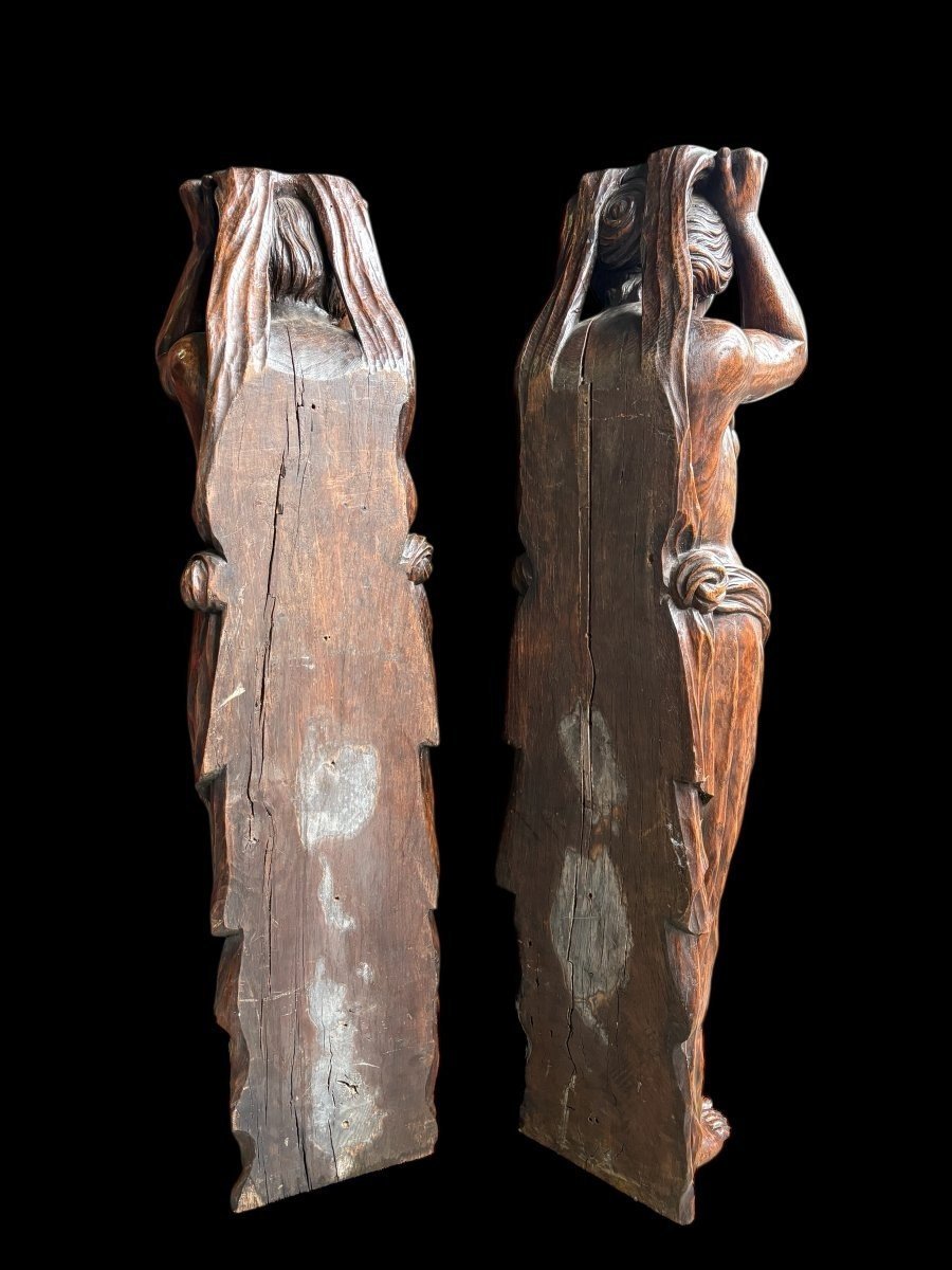 Pair Of Renaissance-style Sculptures / Caryatids Made Of Oak, Early 19th Century-photo-8