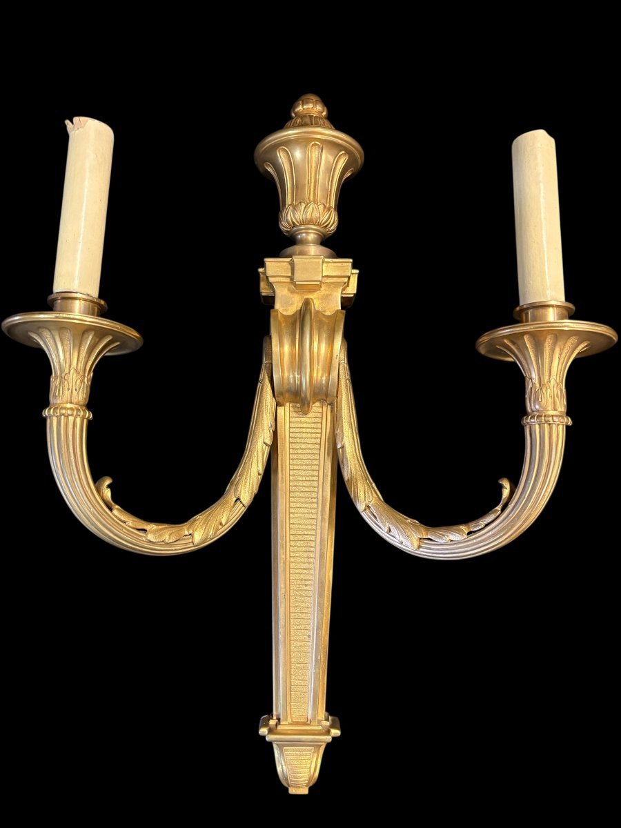 Pair Of Large Louis XVI-style Bronze Wall Sconces, 19th Century-photo-3