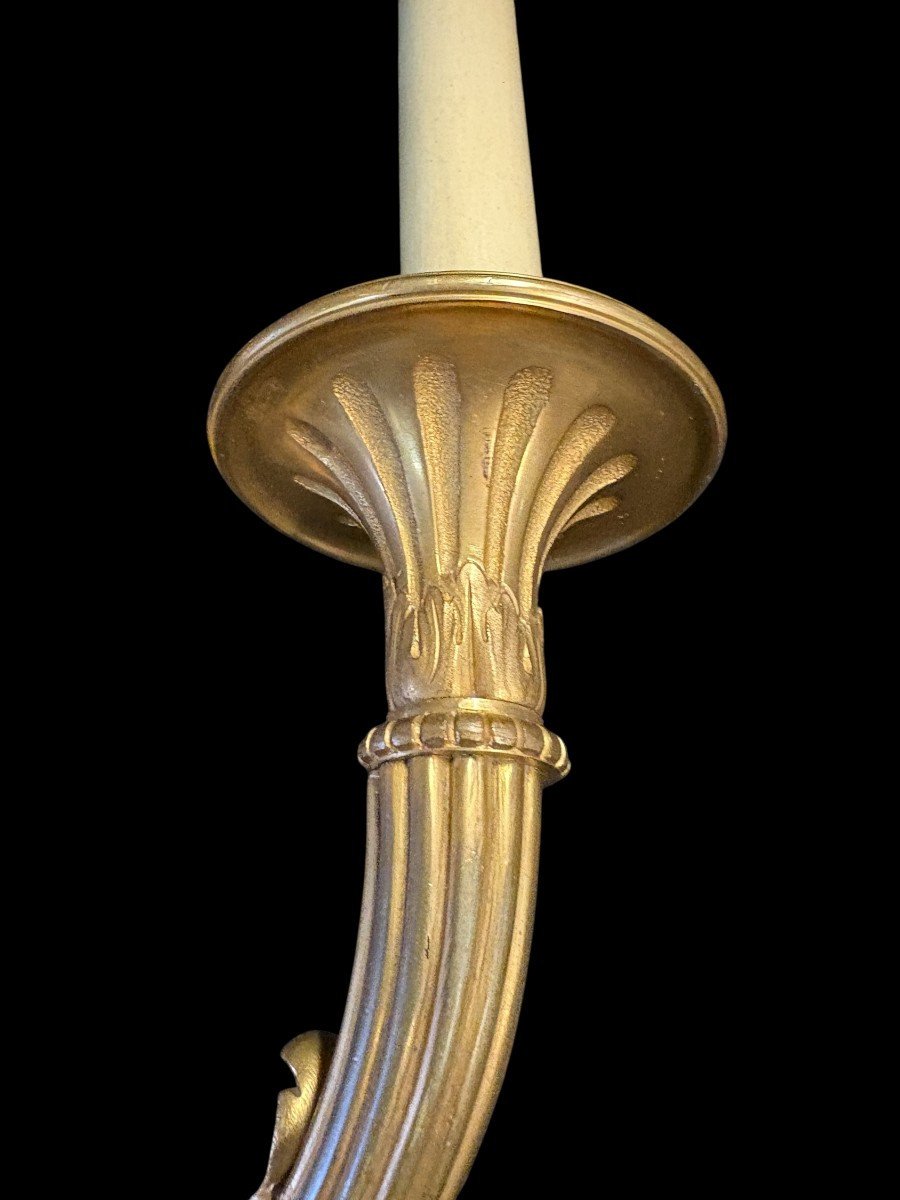 Pair Of Large Louis XVI-style Bronze Wall Sconces, 19th Century-photo-3
