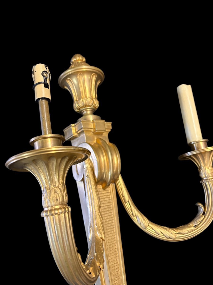 Pair Of Large Louis XVI-style Bronze Wall Sconces, 19th Century-photo-6