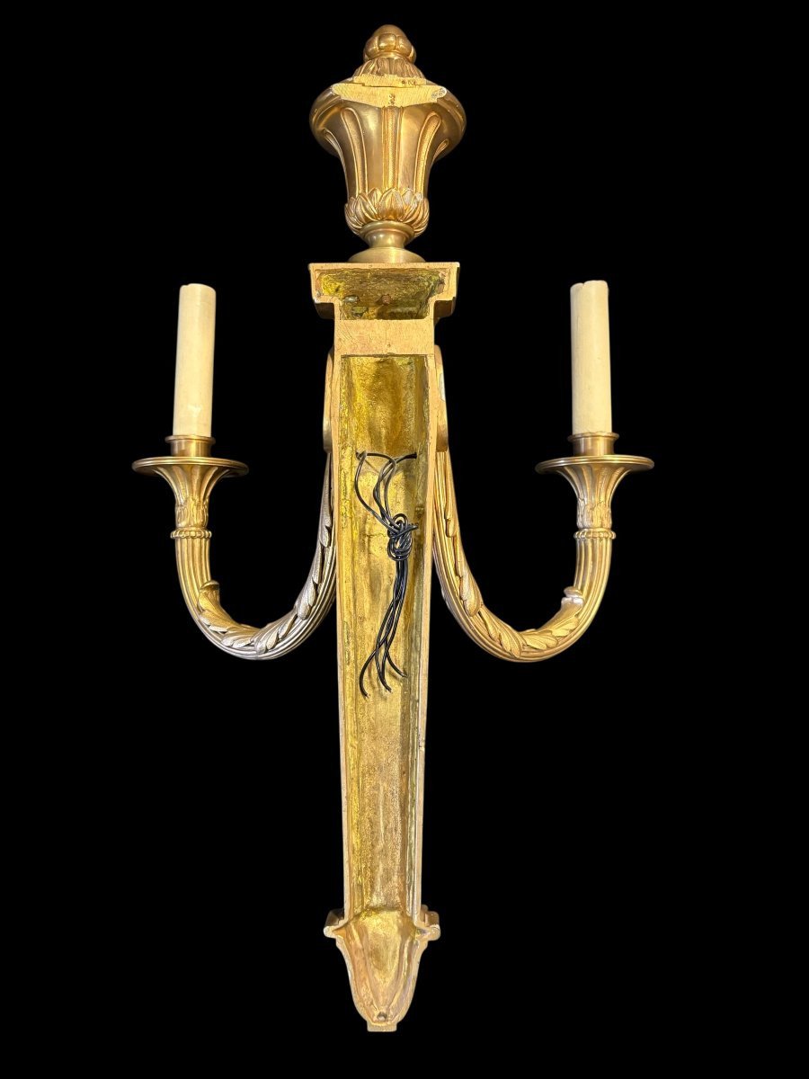 Pair Of Large Louis XVI-style Bronze Wall Sconces, 19th Century-photo-7