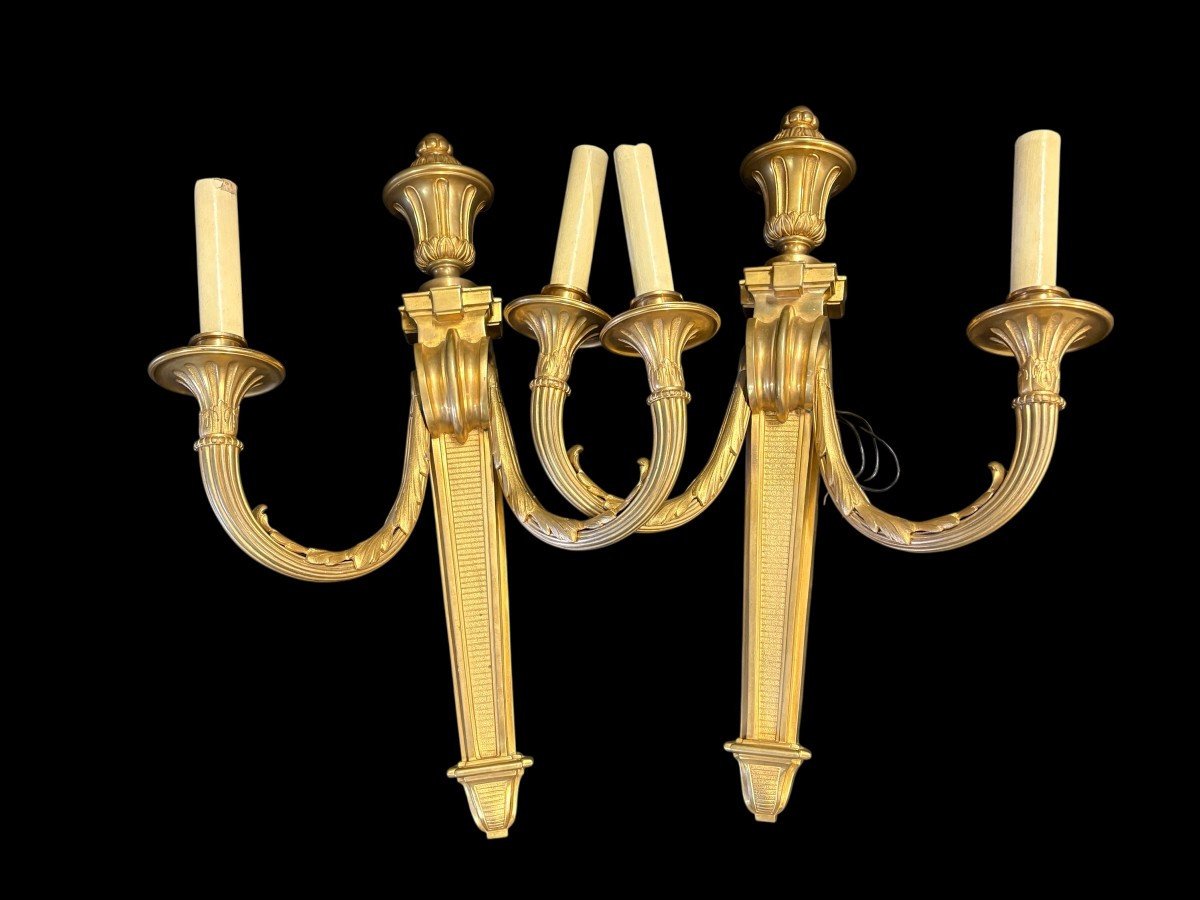 Pair Of Large Louis XVI-style Bronze Wall Sconces, 19th Century-photo-8