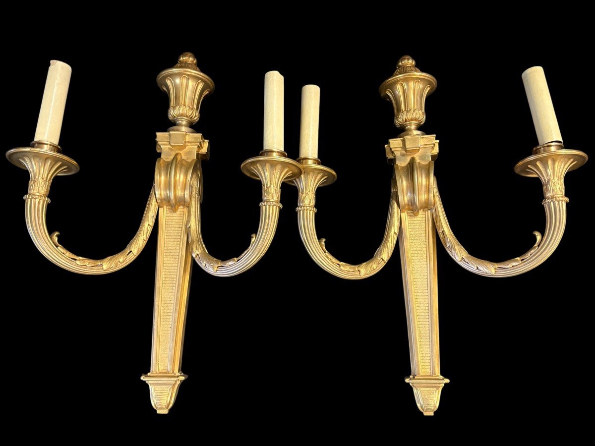 Pair Of Large Louis XVI-style Bronze Wall Sconces, 19th Century