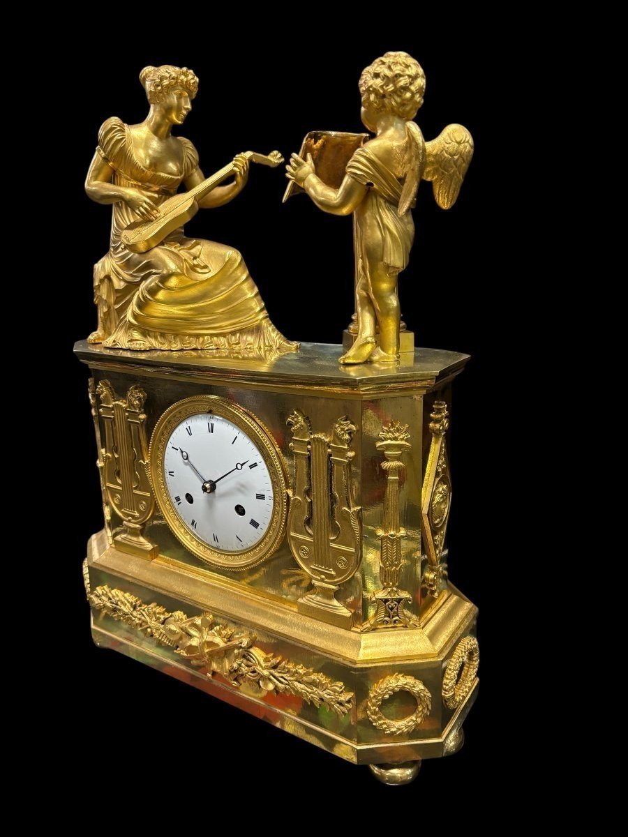 Beautiful Empire-style Clock In Gilded Bronze, 1820-photo-3