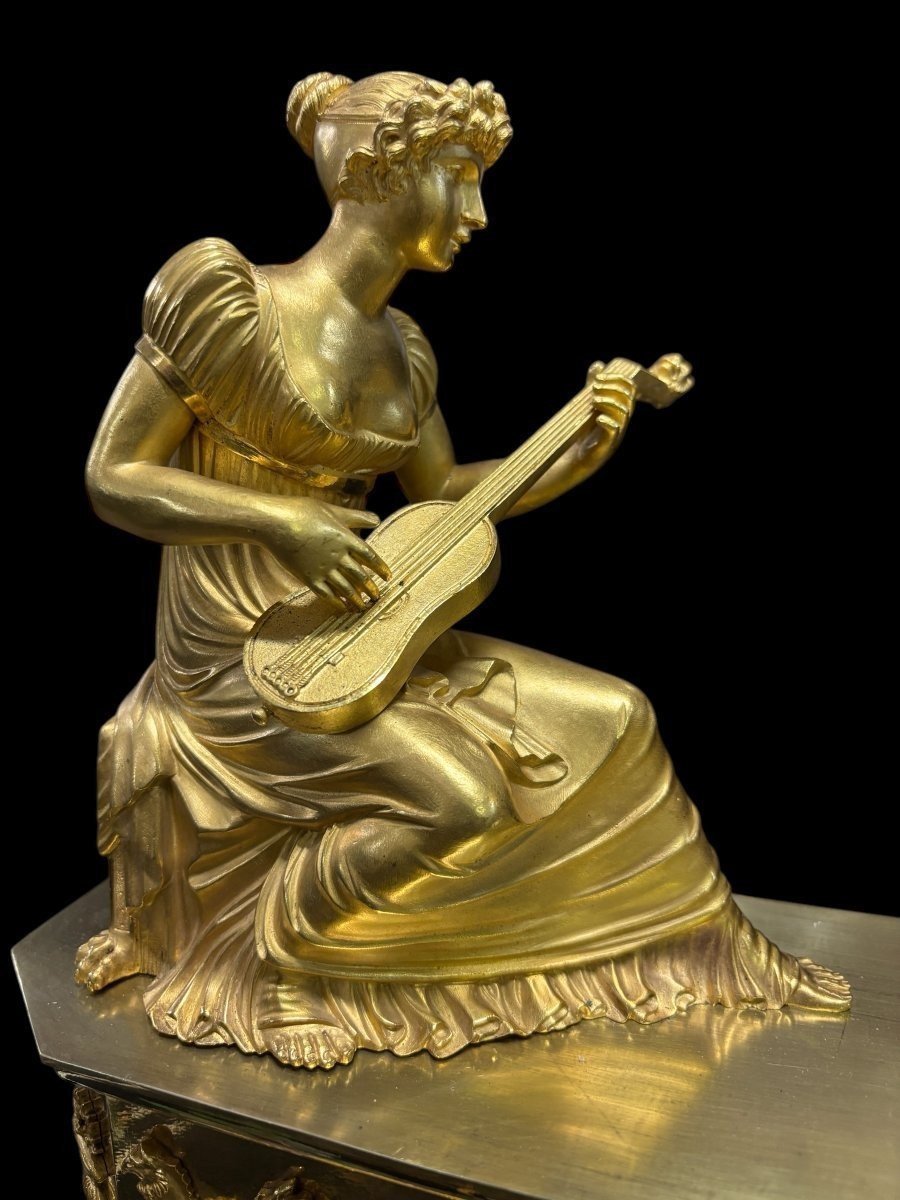 Beautiful Empire-style Clock In Gilded Bronze, 1820-photo-1