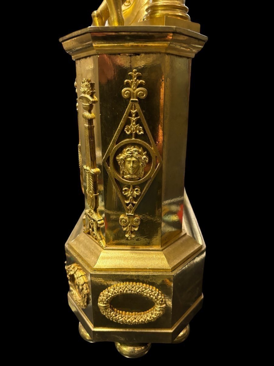 Beautiful Empire-style Clock In Gilded Bronze, 1820-photo-3