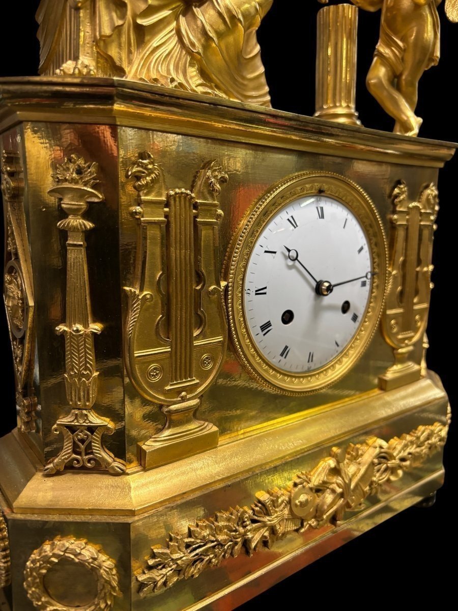 Beautiful Empire-style Clock In Gilded Bronze, 1820-photo-4