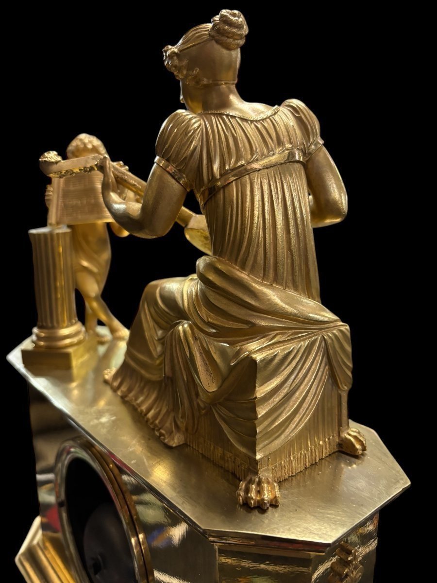 Beautiful Empire-style Clock In Gilded Bronze, 1820-photo-5