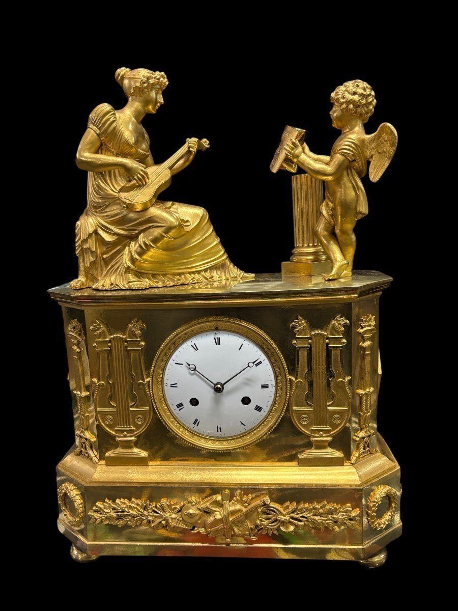 Beautiful Empire-style Clock In Gilded Bronze, 1820-photo-8