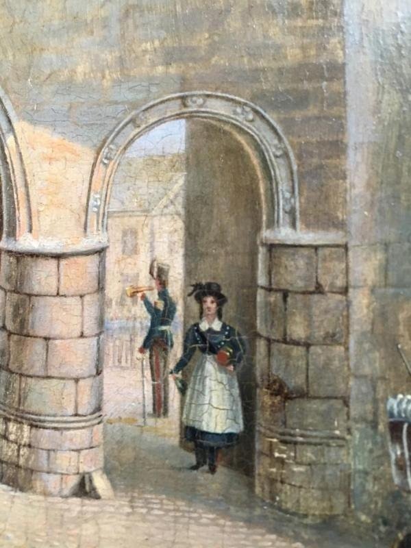 Petite Peinture H/p Scène " Caserne " Vers 1800-photo-4