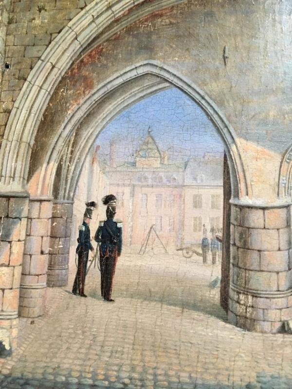 Petite Peinture H/p Scène " Caserne " Vers 1800-photo-5