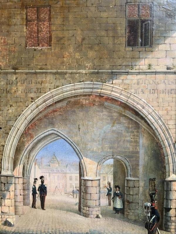 Petite Peinture H/p Scène " Caserne " Vers 1800