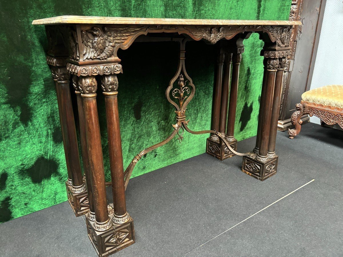 Console / Table Murale Décorative En Noyer 19ème.-photo-2