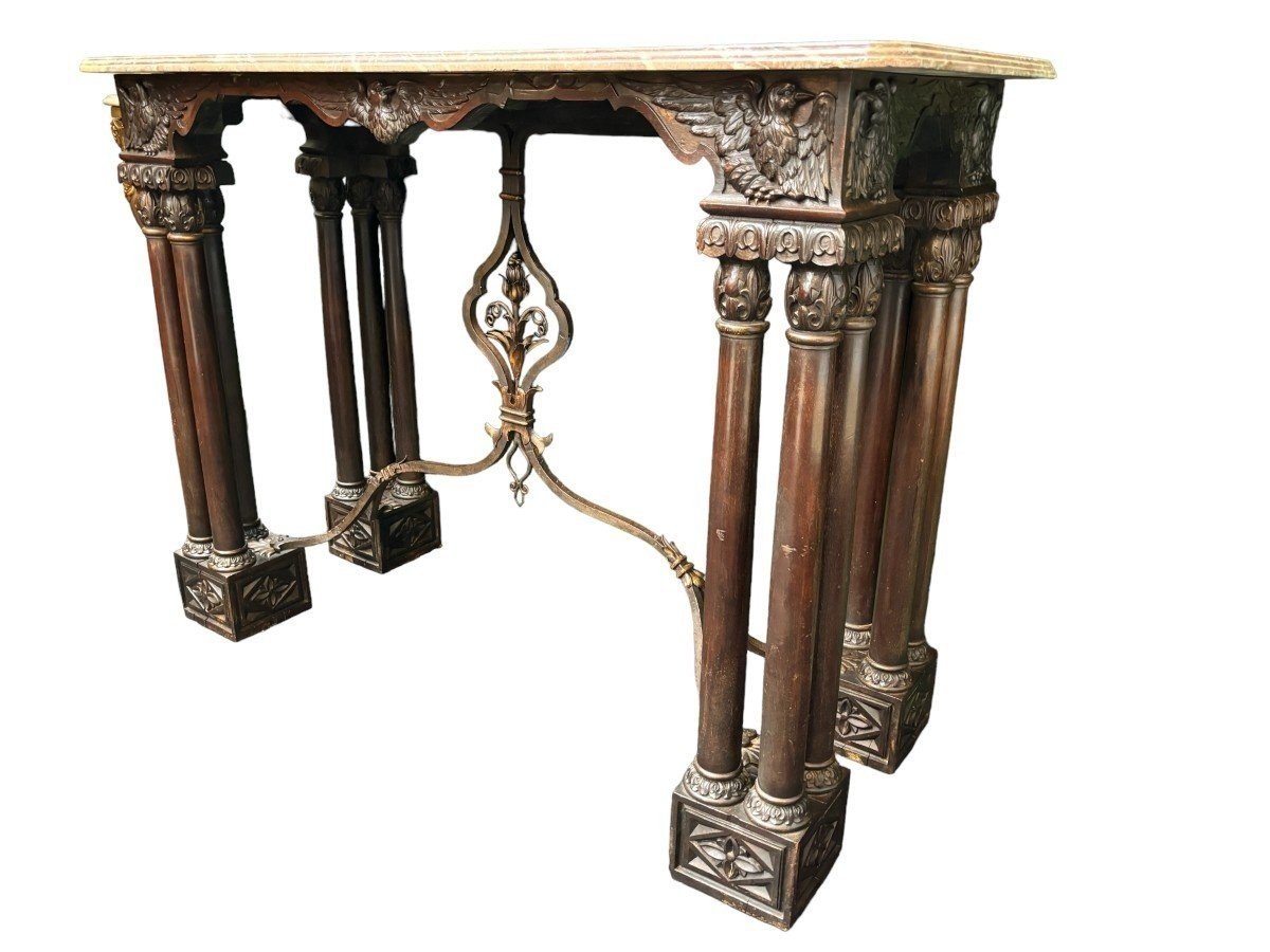 Console / Table Murale Décorative En Noyer 19ème.-photo-3