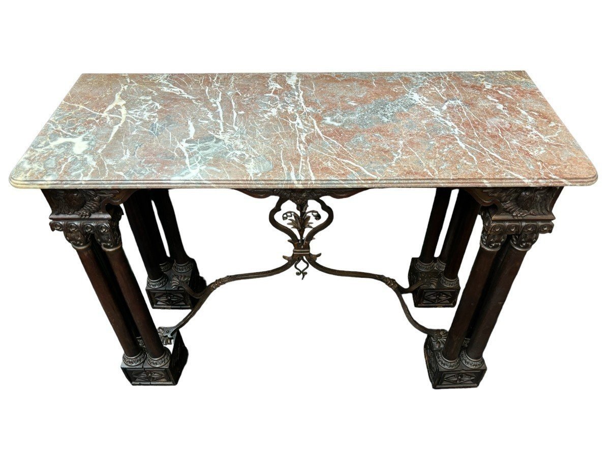 Console / Table Murale Décorative En Noyer 19ème.-photo-4