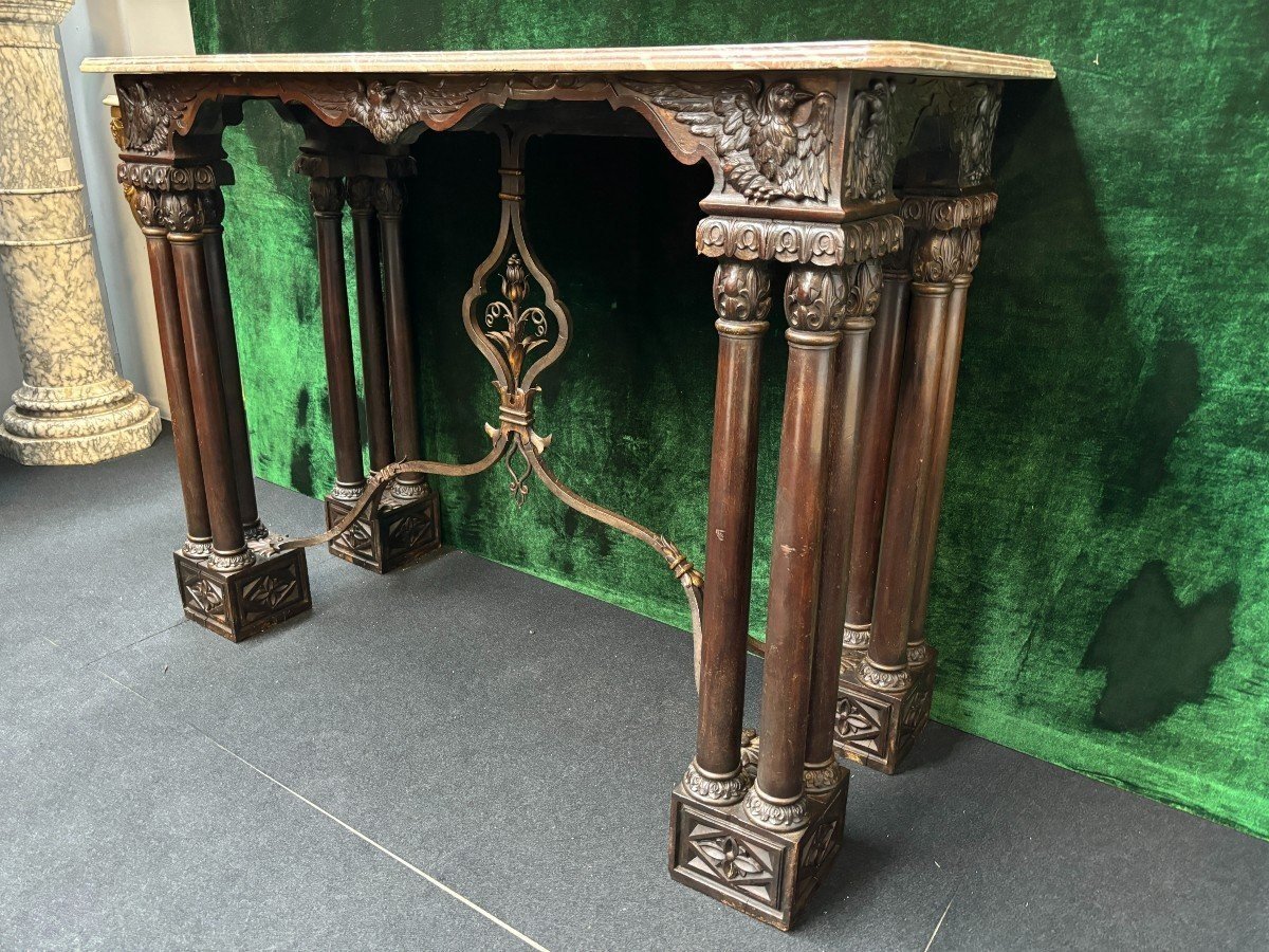 Console / Table Murale Décorative En Noyer 19ème.-photo-7