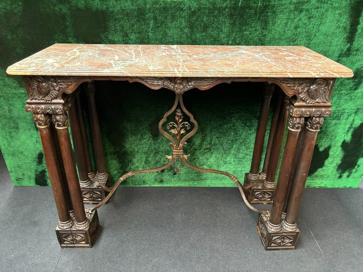 Console / Table Murale Décorative En Noyer 19ème.-photo-8