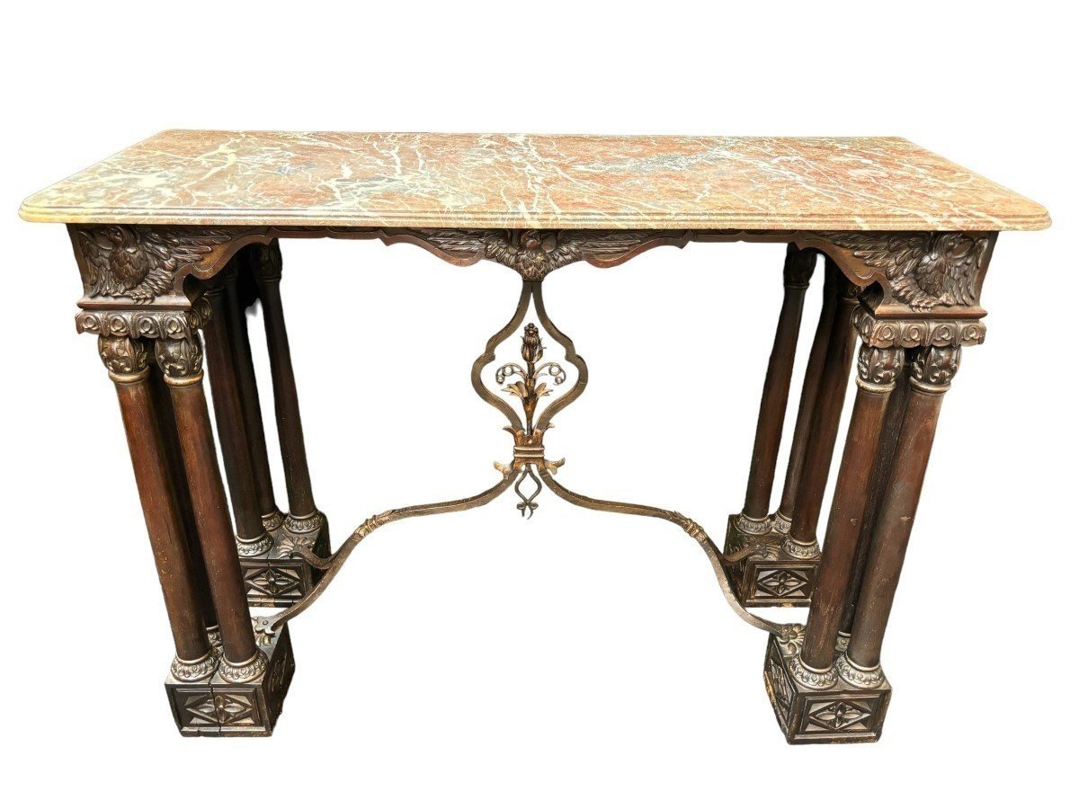 Console / Table Murale Décorative En Noyer 19ème.