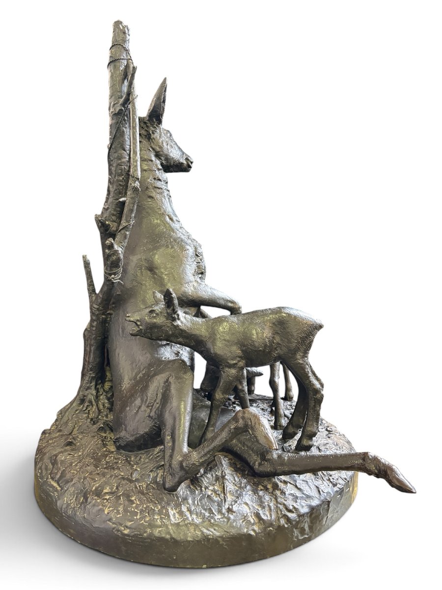 A Very Large ( 123 Cm ) 19th-century Bronze Sculpture Titled “a Doe Caught In A Snare.”-photo-4