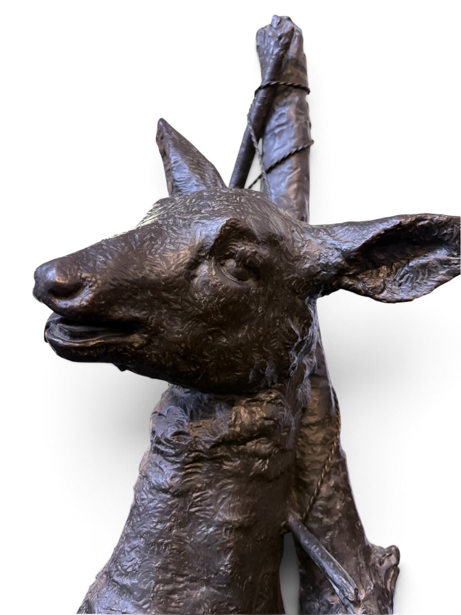 A Very Large ( 123 Cm ) 19th-century Bronze Sculpture Titled “a Doe Caught In A Snare.”-photo-1