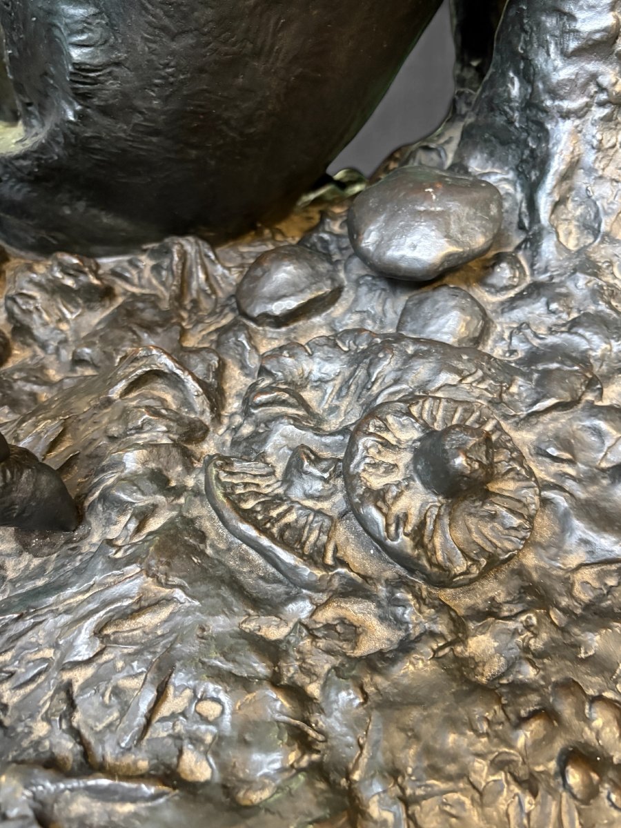 A Very Large ( 123 Cm ) 19th-century Bronze Sculpture Titled “a Doe Caught In A Snare.”-photo-3