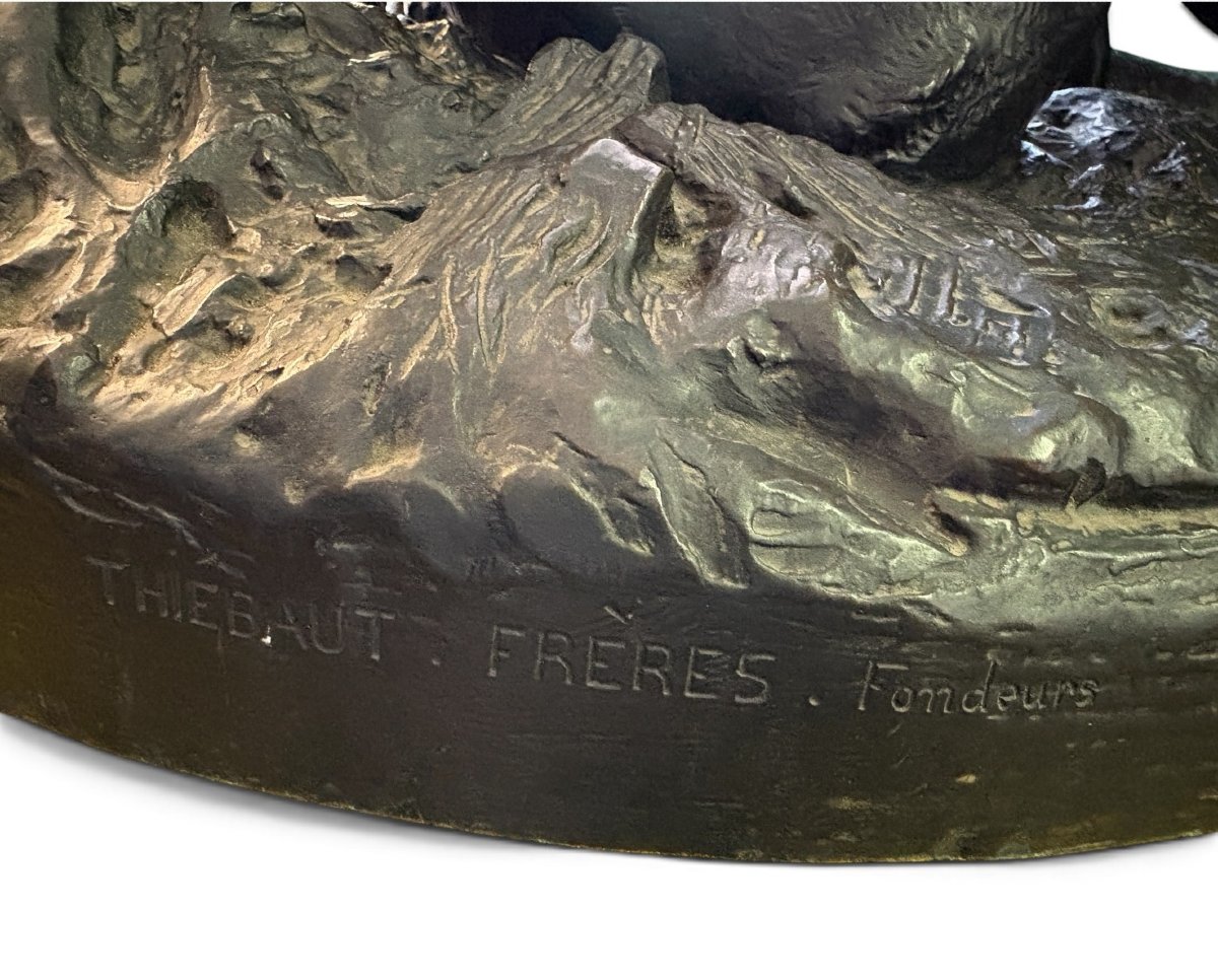 A Very Large ( 123 Cm ) 19th-century Bronze Sculpture Titled “a Doe Caught In A Snare.”-photo-5