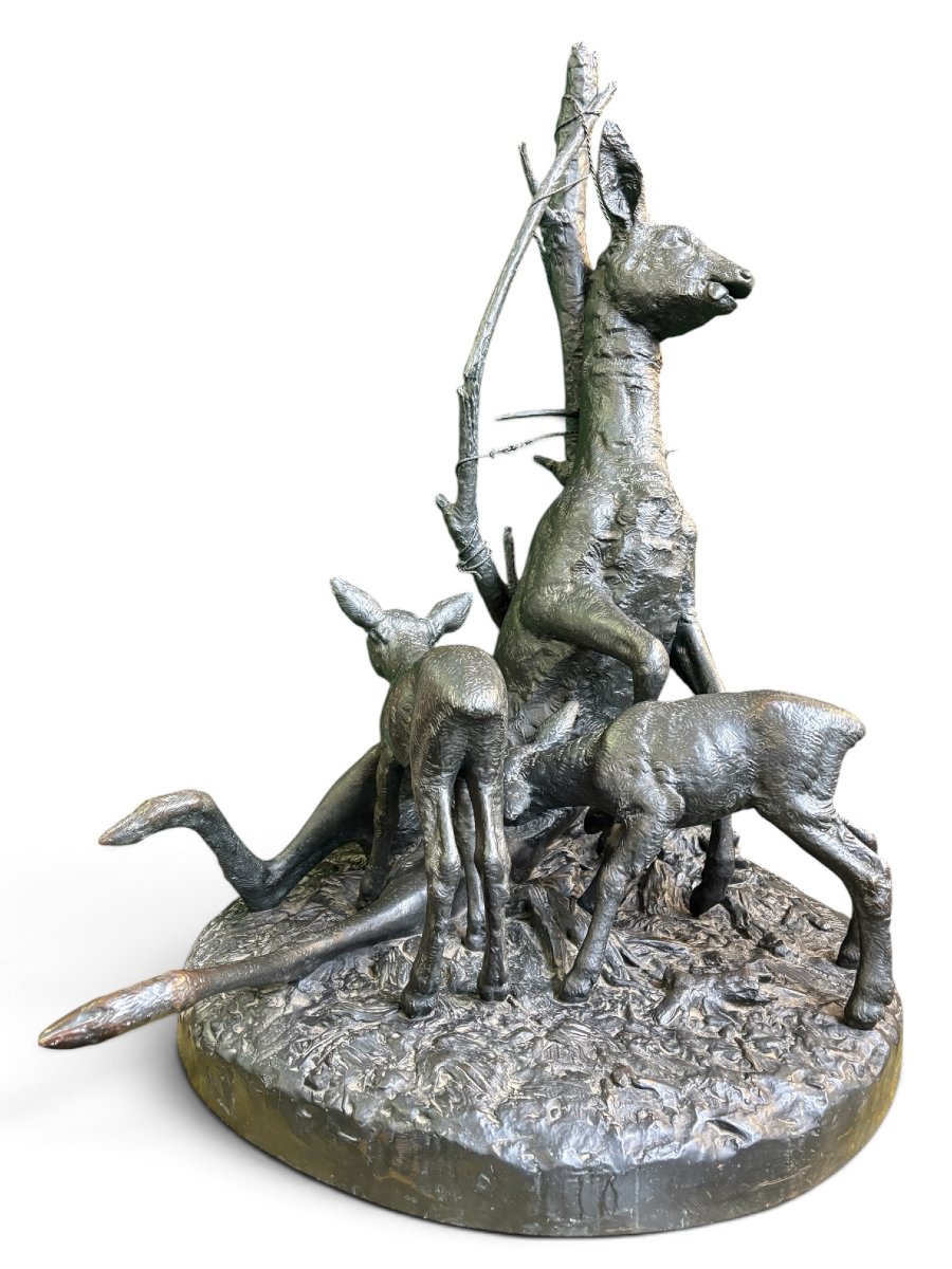 A Very Large ( 123 Cm ) 19th-century Bronze Sculpture Titled “a Doe Caught In A Snare.”-photo-8