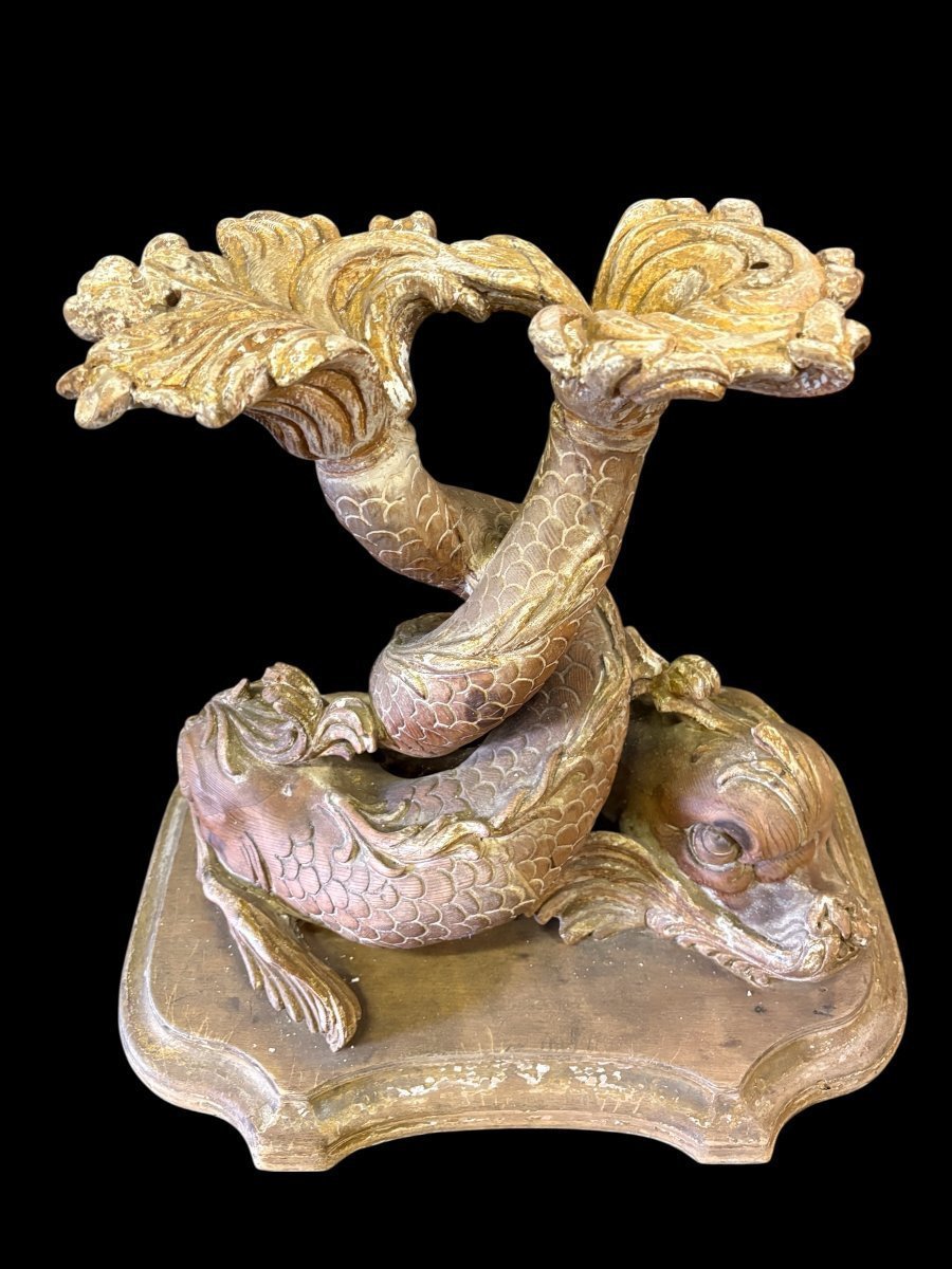 Paire de tables basses « Poissons mythologiques » en bois, fin 19ème.-photo-7