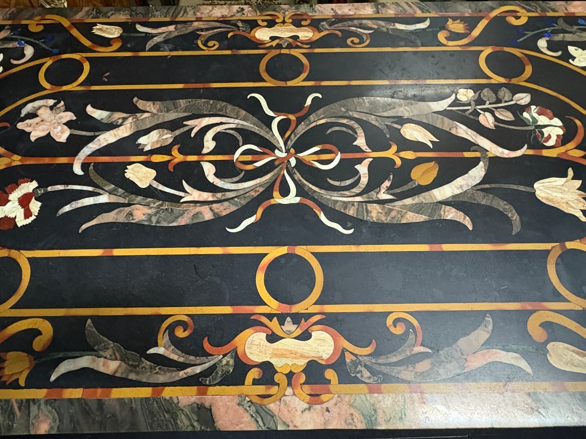 Grande table italienne en marbre avec pierres semi-précieuses colorées, XXe siècle-photo-4