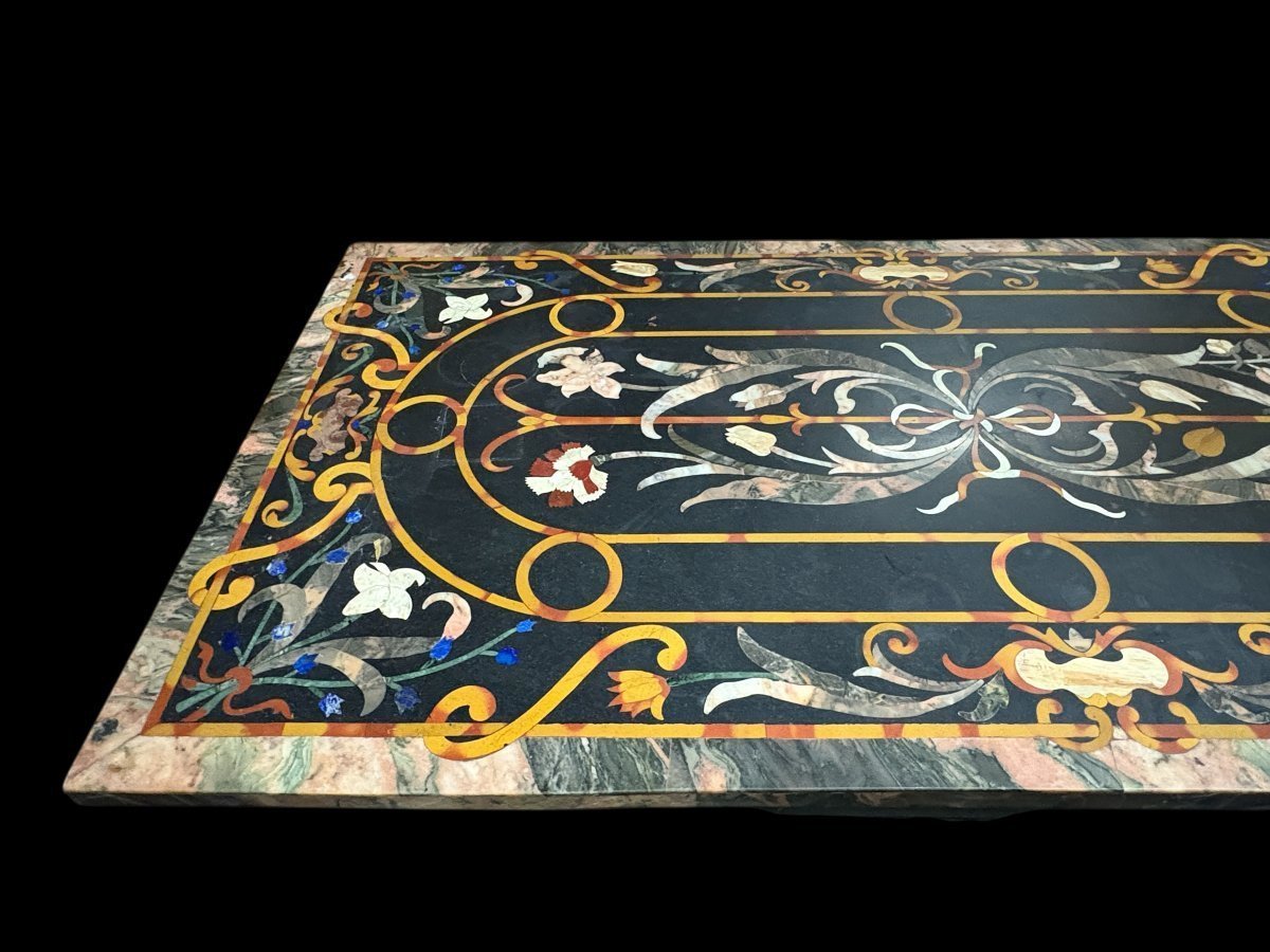 Grande table italienne en marbre avec pierres semi-précieuses colorées, XXe siècle-photo-1