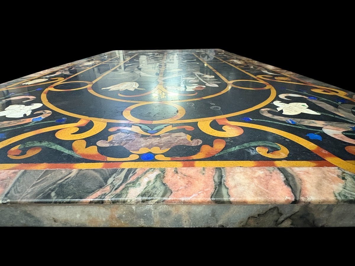 Grande table italienne en marbre avec pierres semi-précieuses colorées, XXe siècle-photo-3