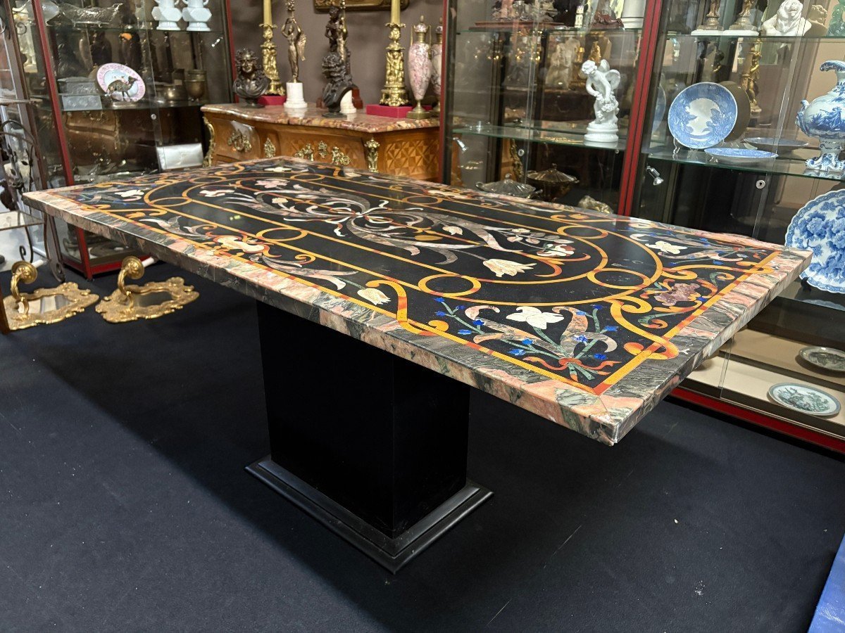 Grande table italienne en marbre avec pierres semi-précieuses colorées, XXe siècle-photo-6