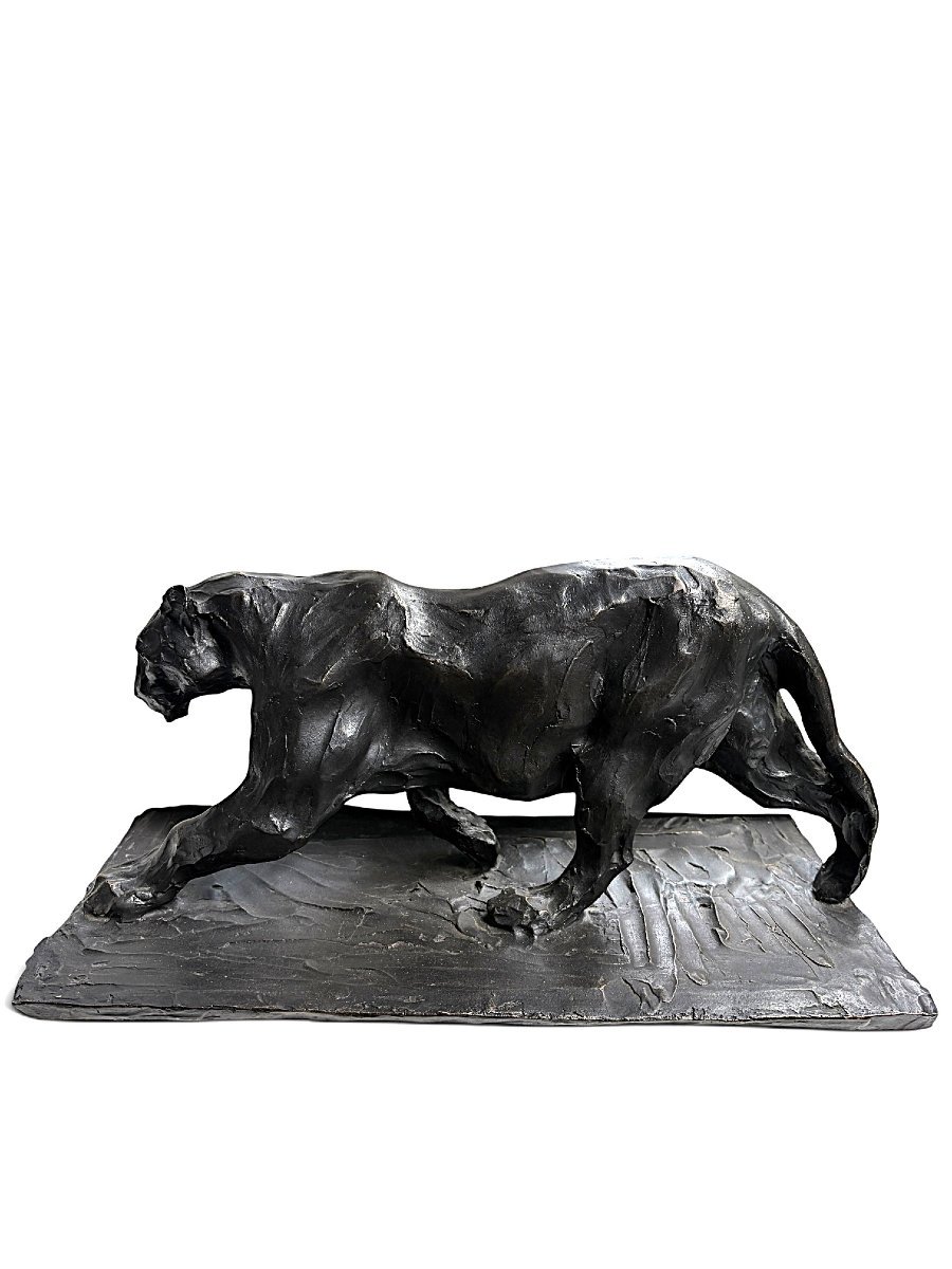 Sculpture d'une panthère en bronze, XXe siècle.-photo-2