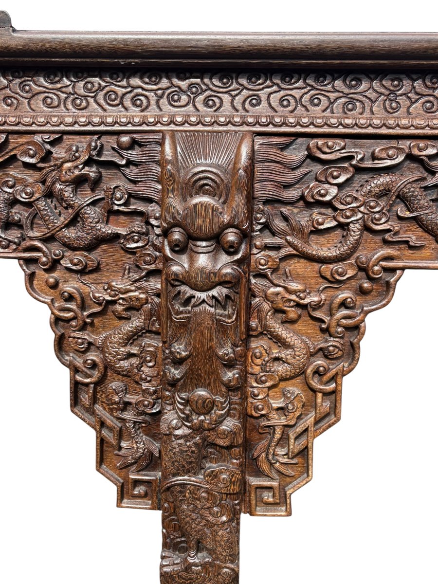 Large (230 Cm) Chinese Hardwood Console Table From The 20th Century.-photo-3