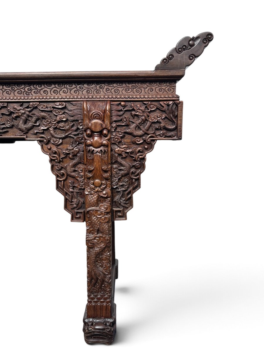 Large (230 Cm) Chinese Hardwood Console Table From The 20th Century.-photo-4