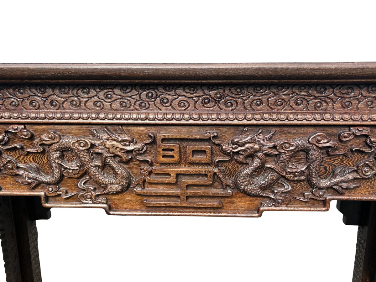 Large (230 Cm) Chinese Hardwood Console Table From The 20th Century.-photo-1